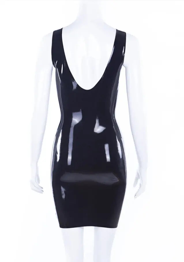 Black Latex Little Black Dress — Deep U Neckline, Low Back
