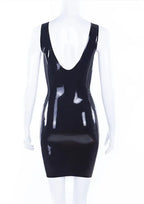 Black Latex Little Black Dress — Deep U Neckline, Low Back