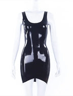 Black Latex Little Black Dress — Deep U Neckline, Low Back