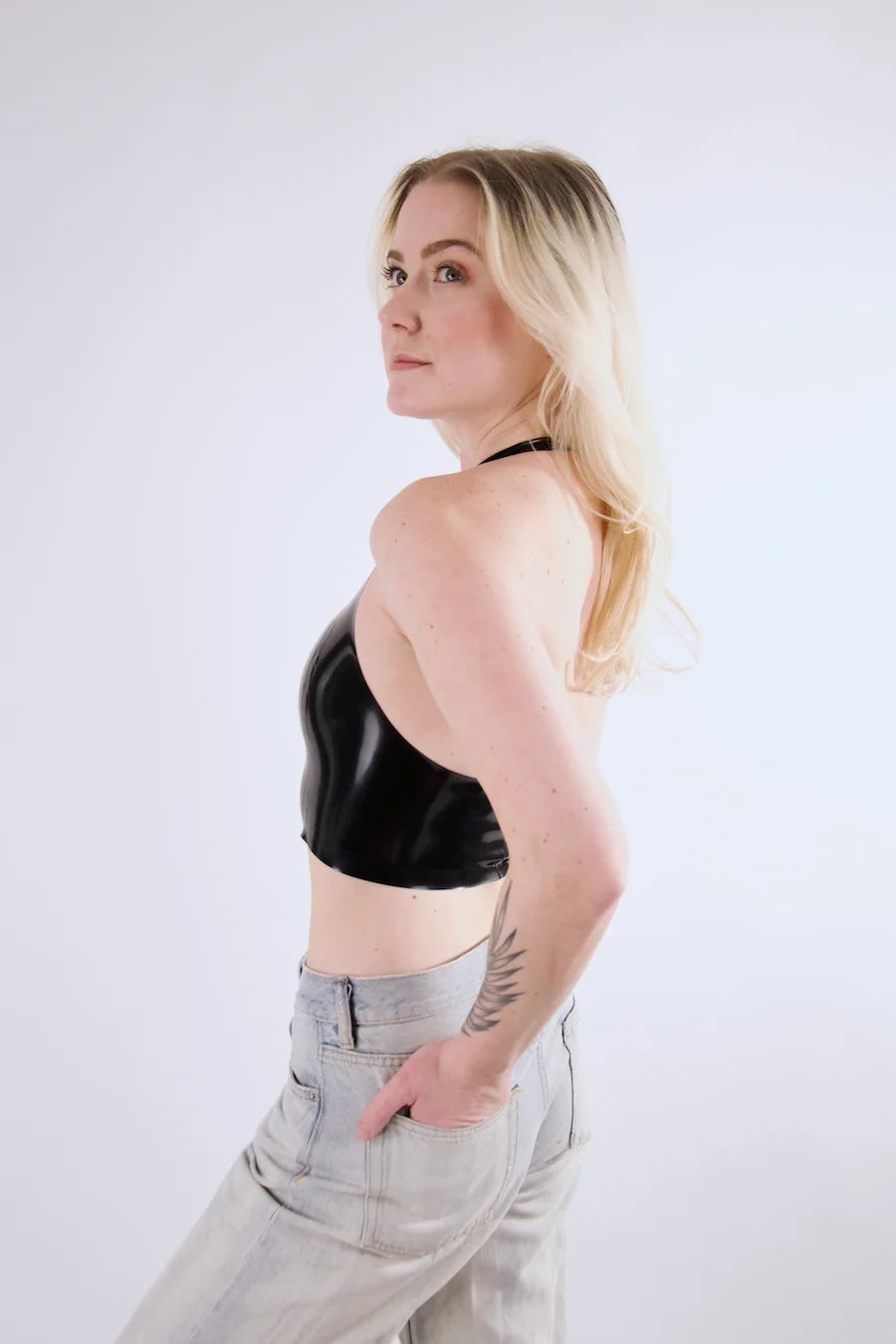 Black Latex Neckholder Crop Top