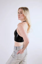 Black Latex Neckholder Crop Top
