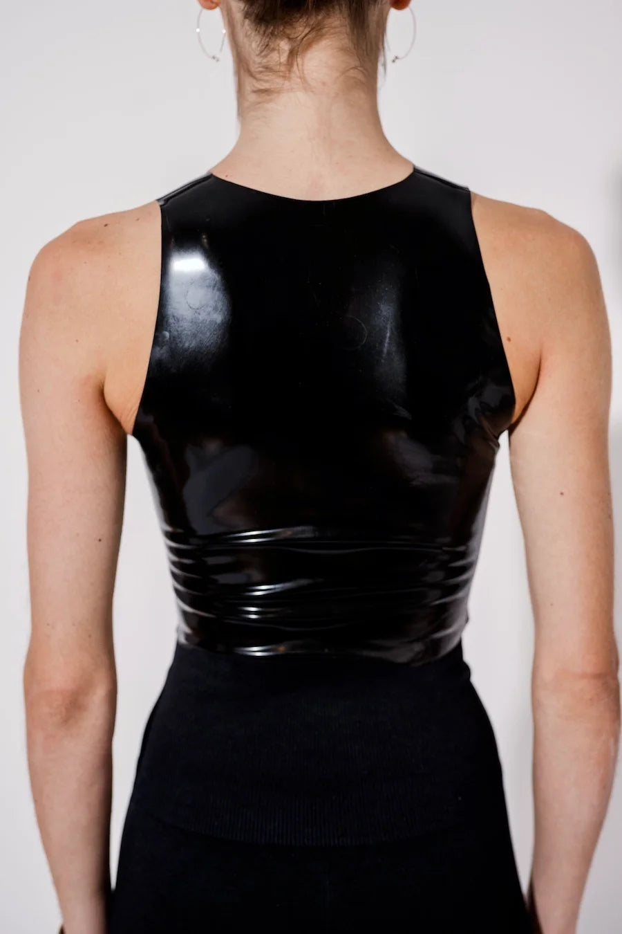 Black Latex Quarter-Zip Crop Top