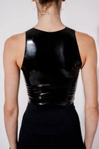 Black Latex Quarter-Zip Crop Top