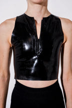 Black Latex Quarter-Zip Crop Top