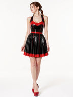 Black Latex Rockabilly Dress — Red Trim