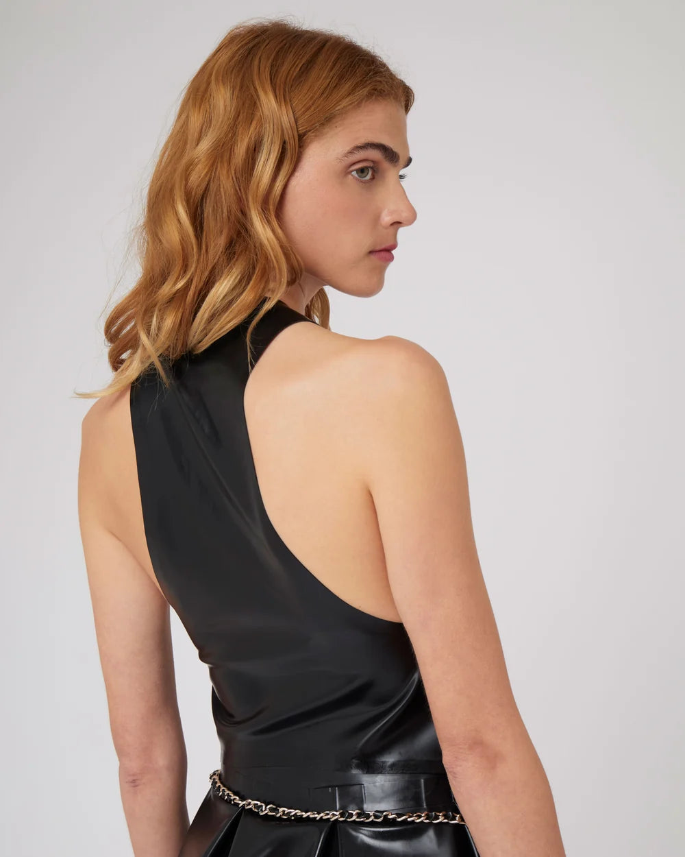 Black Latex Vest Top with Snap Buttons
