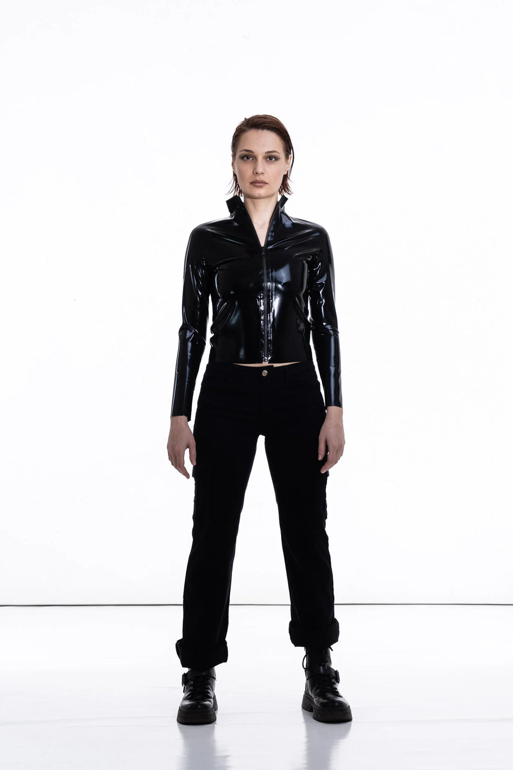 Black Long Sleeve Latex Jacket with YKK Front Zip
