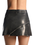 Black Low-Waist Latex Mini Skirt with Diagonal Zips