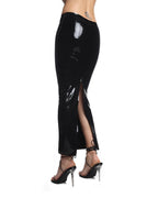 Black Sandra Low-Rise Latex Maxi Skirt with Back Zip