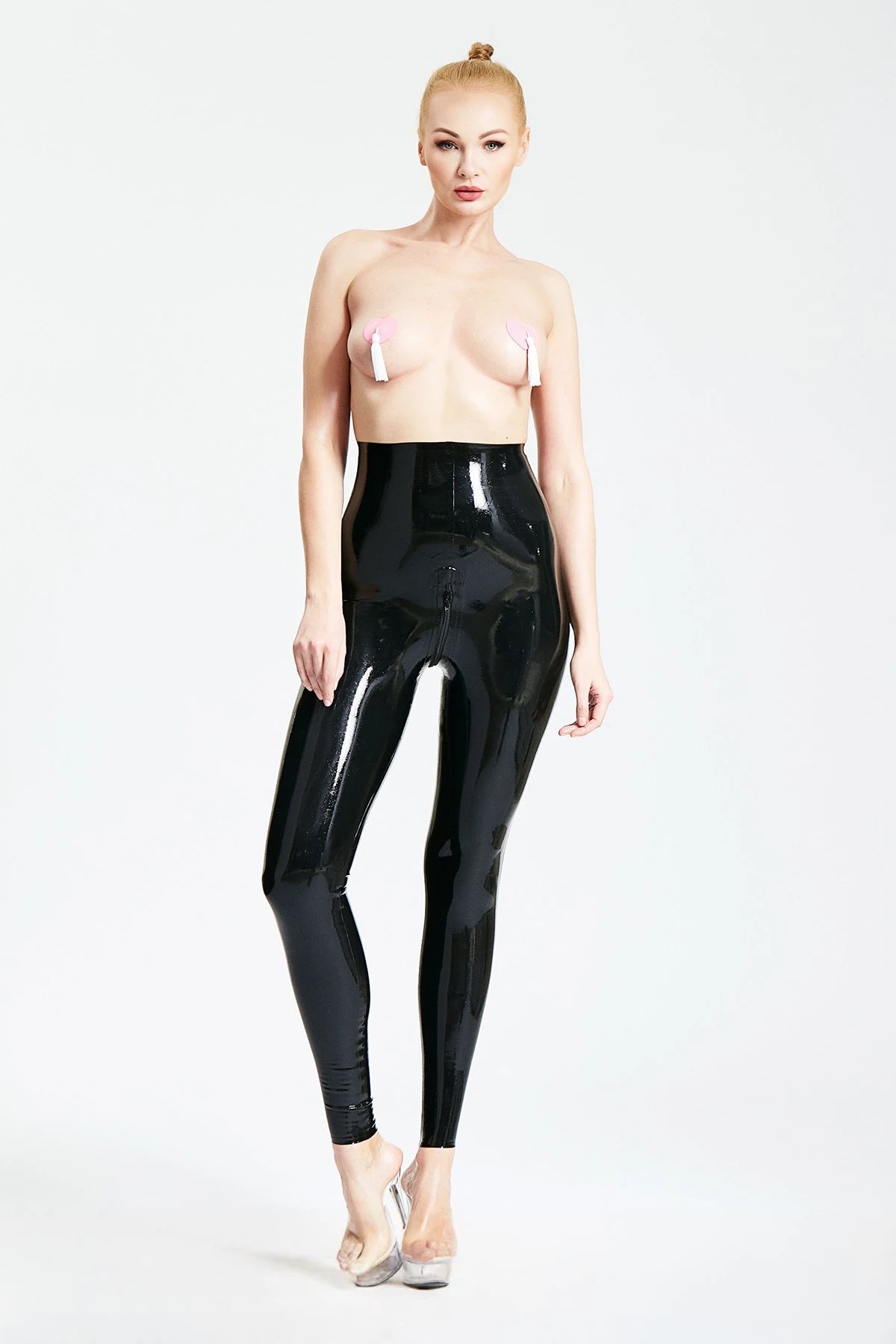 Black Basic High-Waisted Latex Tights