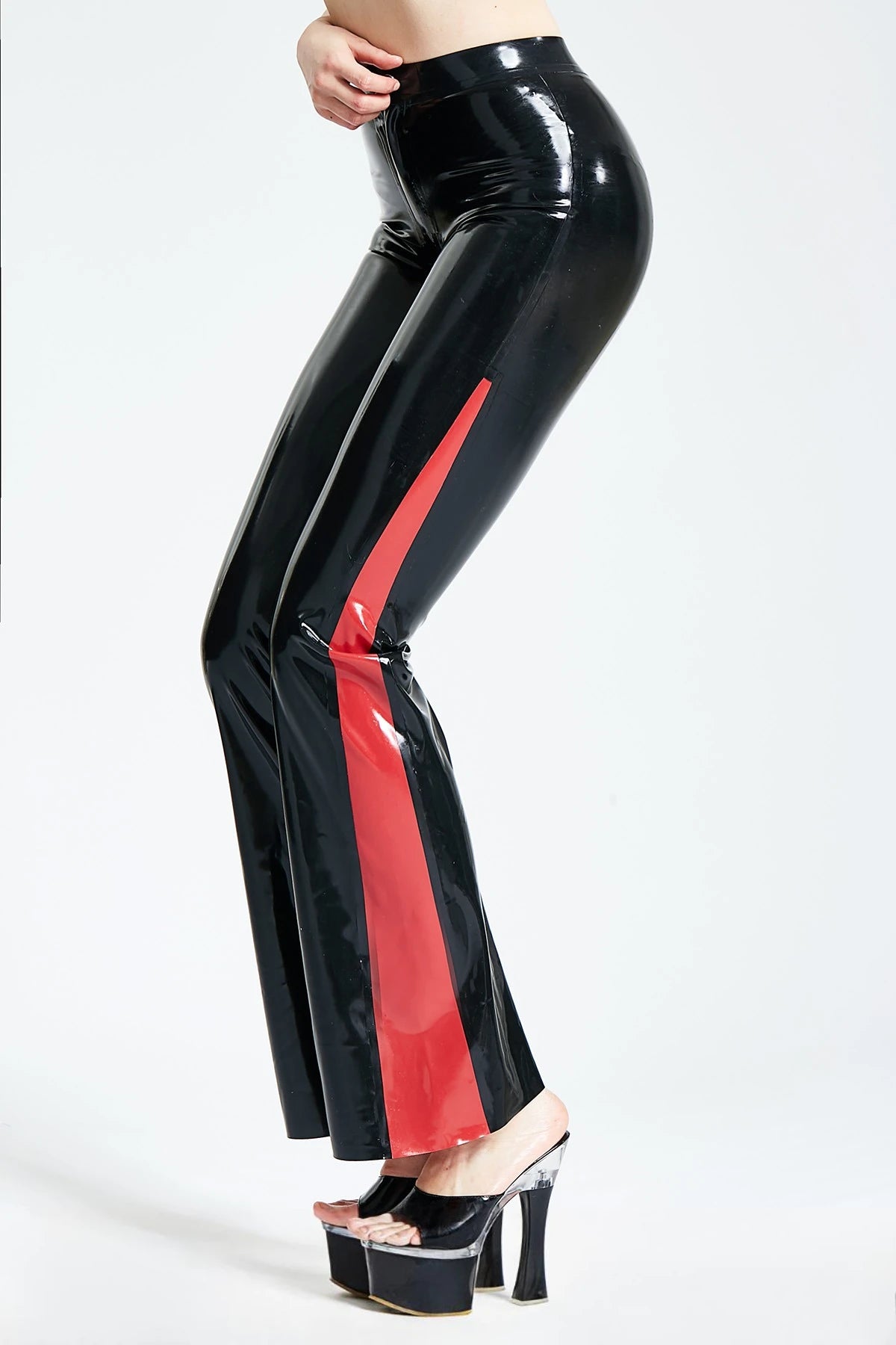 Black Flared Leg Latex Jeans