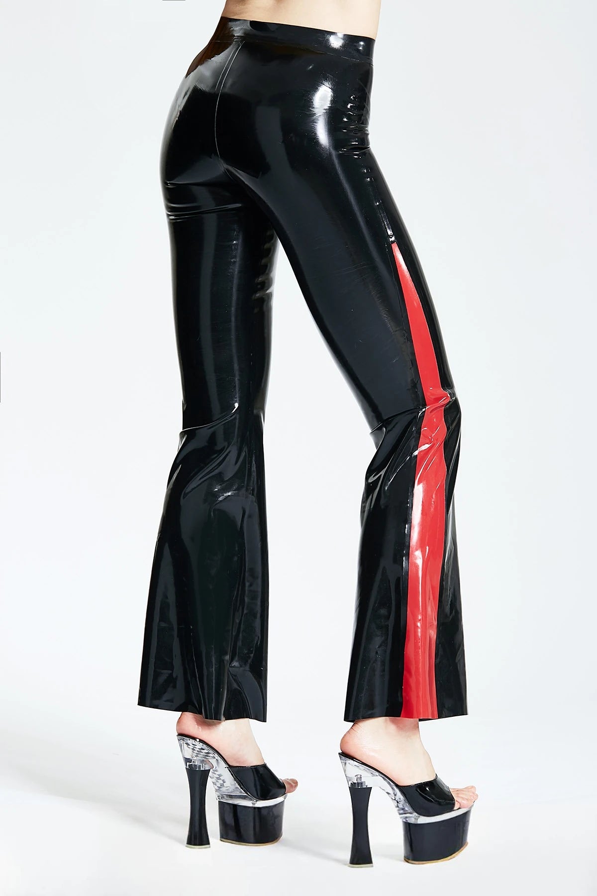 Black Flared Leg Latex Jeans