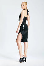 Black 'Hannah' Halter-Neck Side-Split Latex Dress