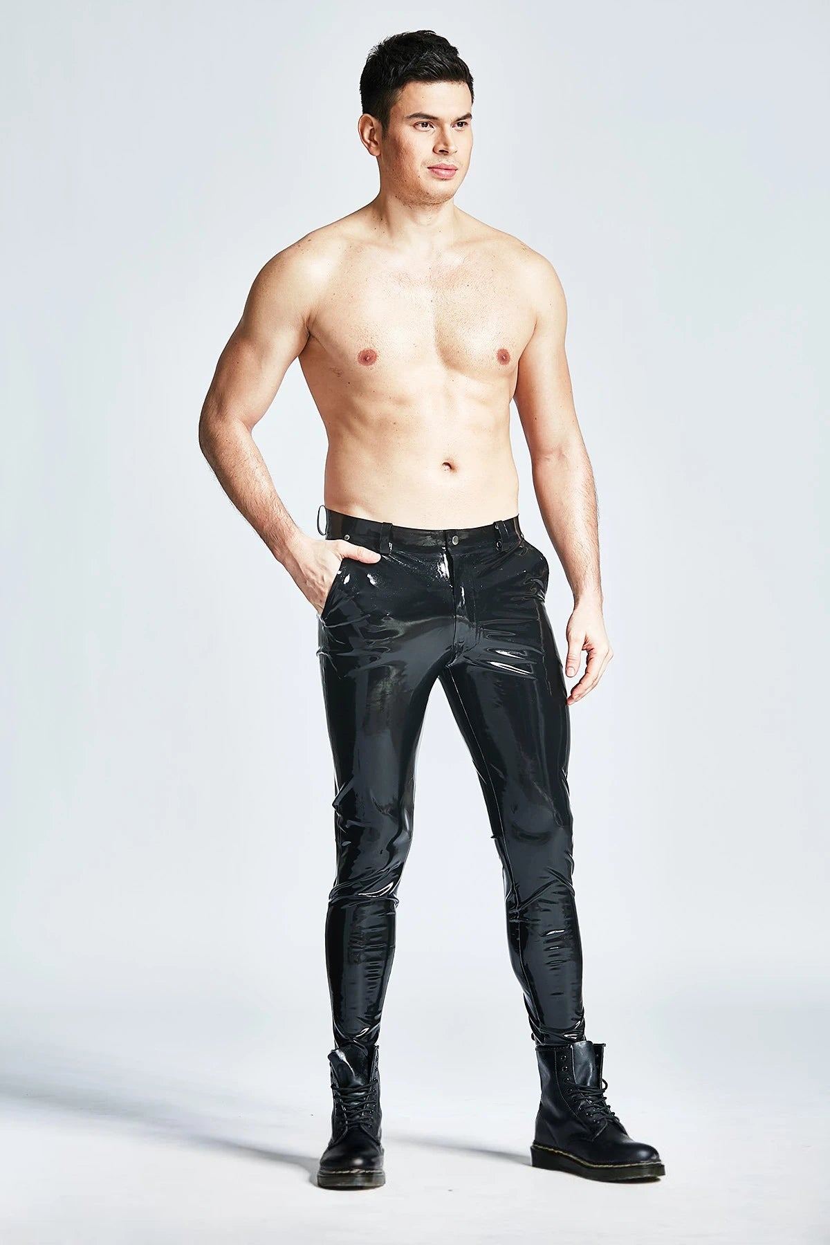 Black Male Latex Basic Slim Cut Stretch Jeans
