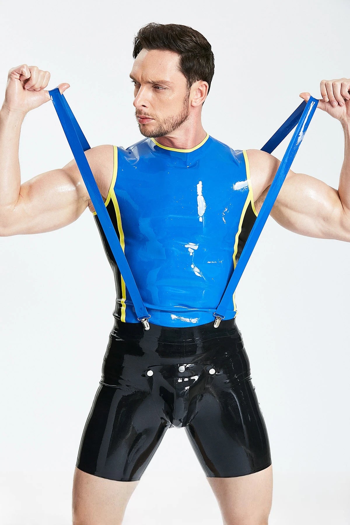 Black Male Codpiece Cycling Latex Shorts