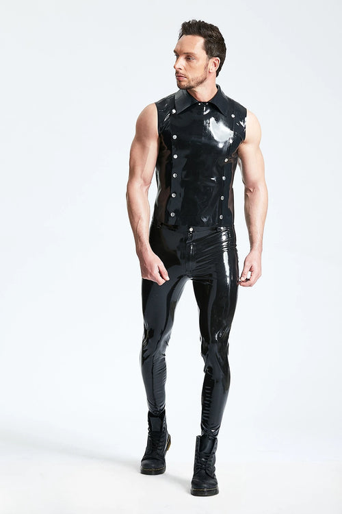 Black Male Latex Double-Breasted Sleeveless Vest