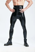 Black Male Latex High-Waisted Leggings With Zipper