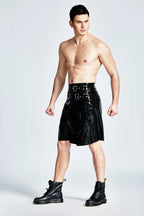 Black Male Latex Knee-length Pleated Kilt