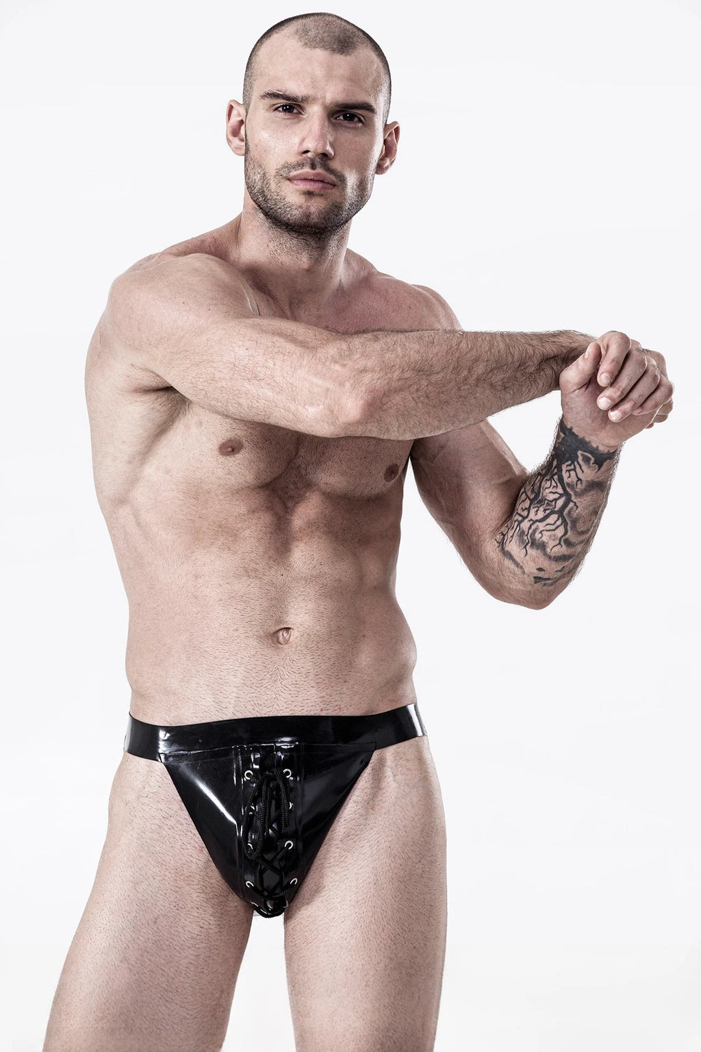 Black Male Latex Laced-Front Jockstrap