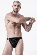 Black Male Latex Laced-Front Jockstrap