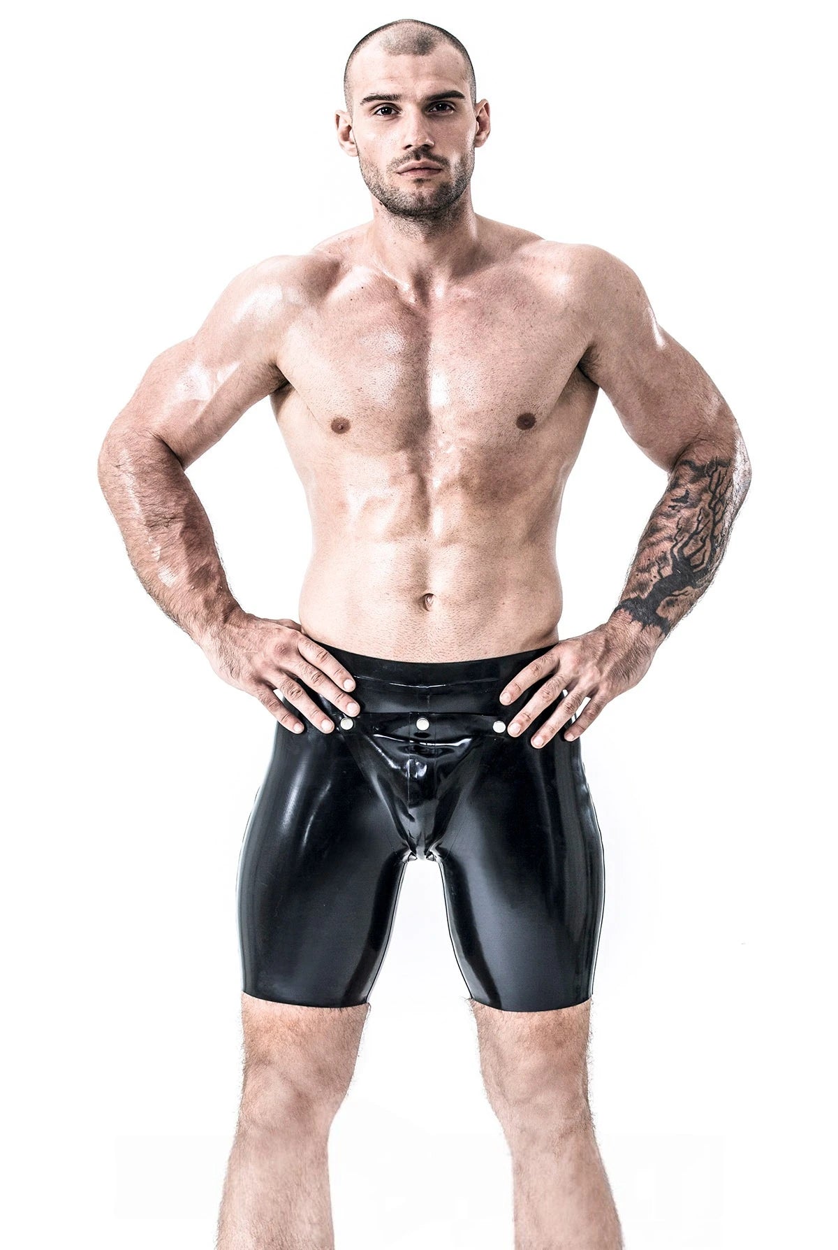 Black Male Latex Codpiece Cycling Shorts