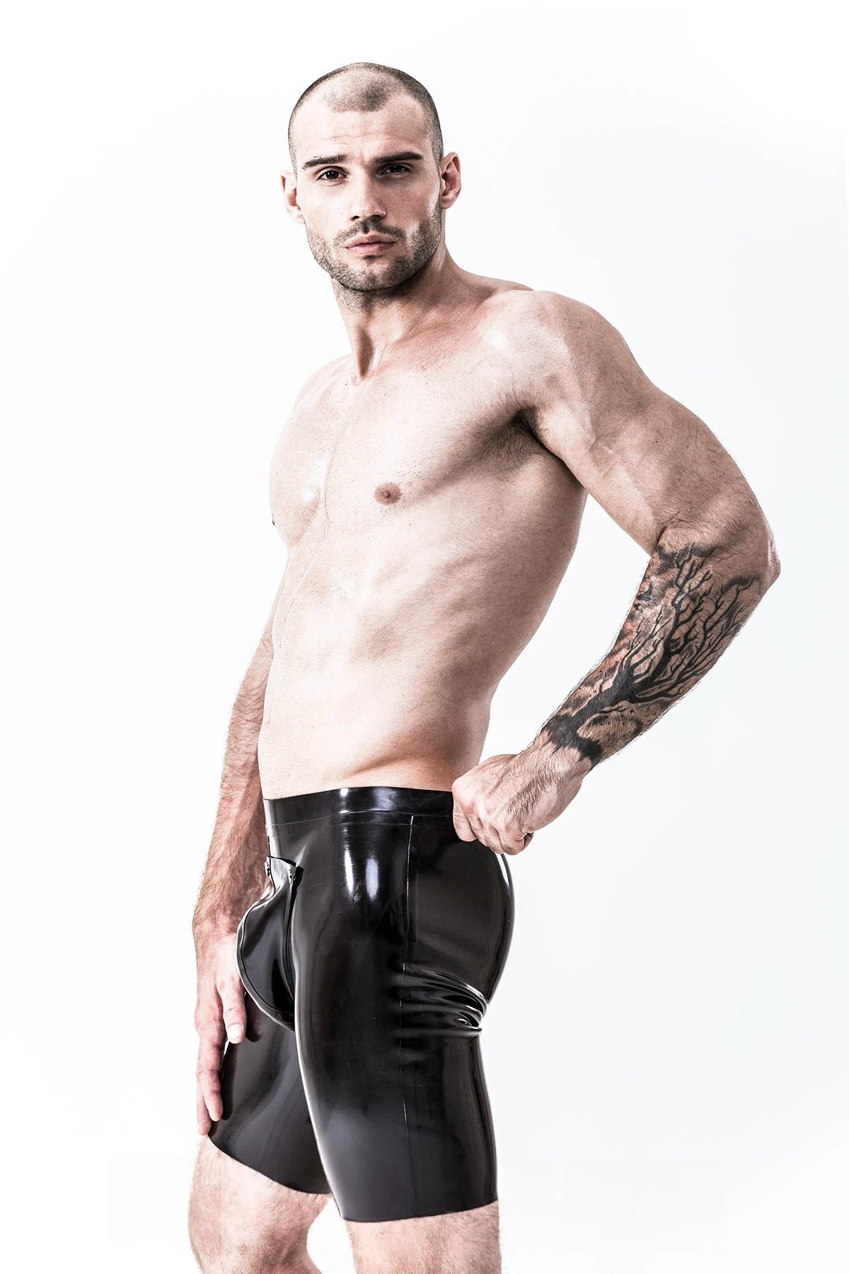 Black Male Latex Codpiece Cycling Shorts
