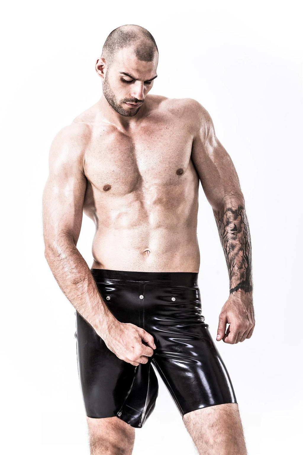Black Male Latex Codpiece Cycling Shorts