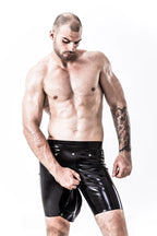 Black Male Latex Codpiece Cycling Shorts