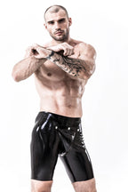 Black Male Latex Codpiece Cycling Shorts