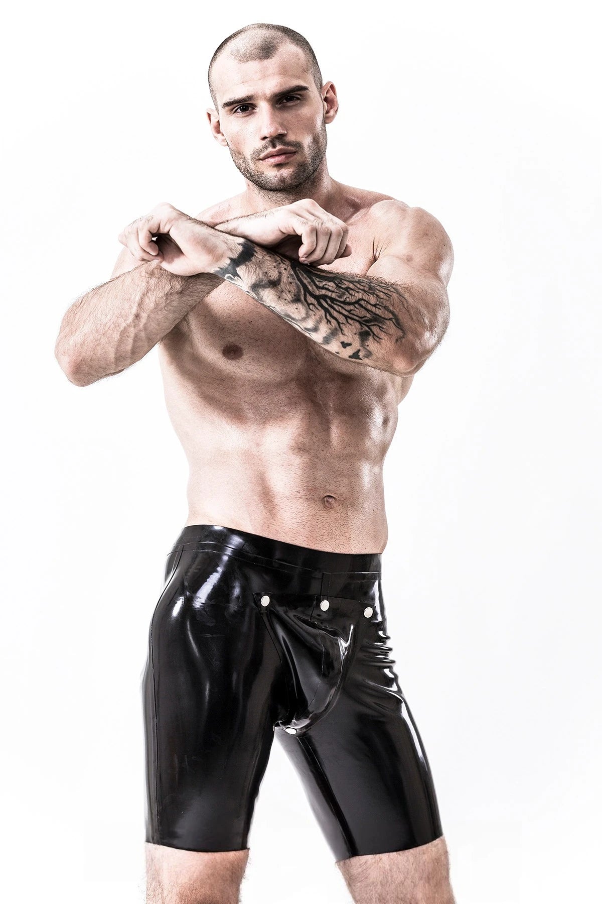 Black Male Latex Codpiece Cycling Shorts