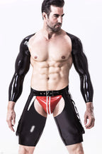 Black Male Long-sleeved Shoulder Bolero & Short Latex Chaps