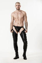 Black Male Latex Low-Waisted Slim-Cut Laced Chaps