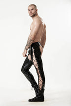 Black Male Latex Low-Waisted Slim-Cut Laced Chaps