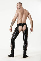 Black Male Latex Low-Waisted Slim-Cut Laced Chaps