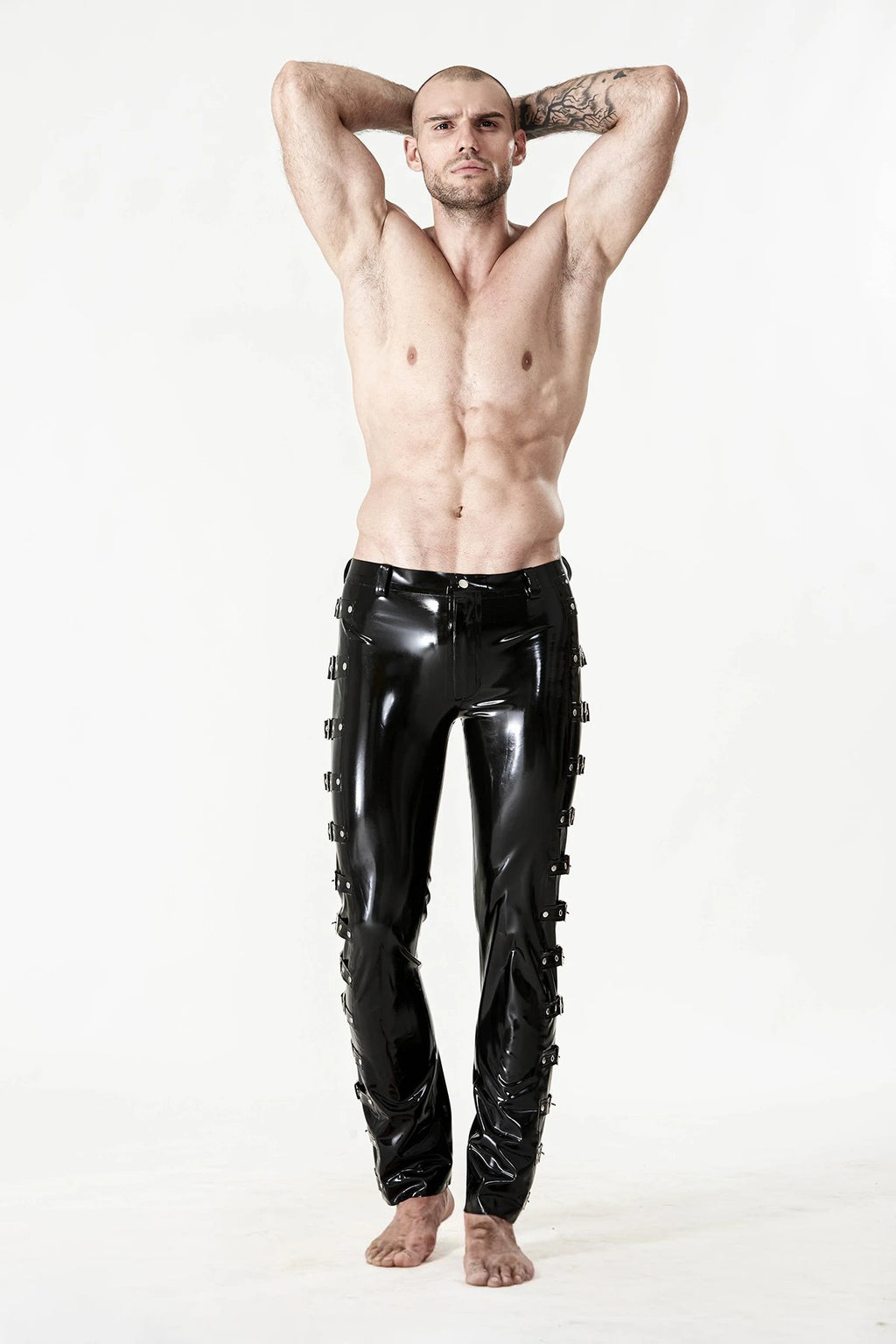 Black Male Multi-Buckled Latex Jeans