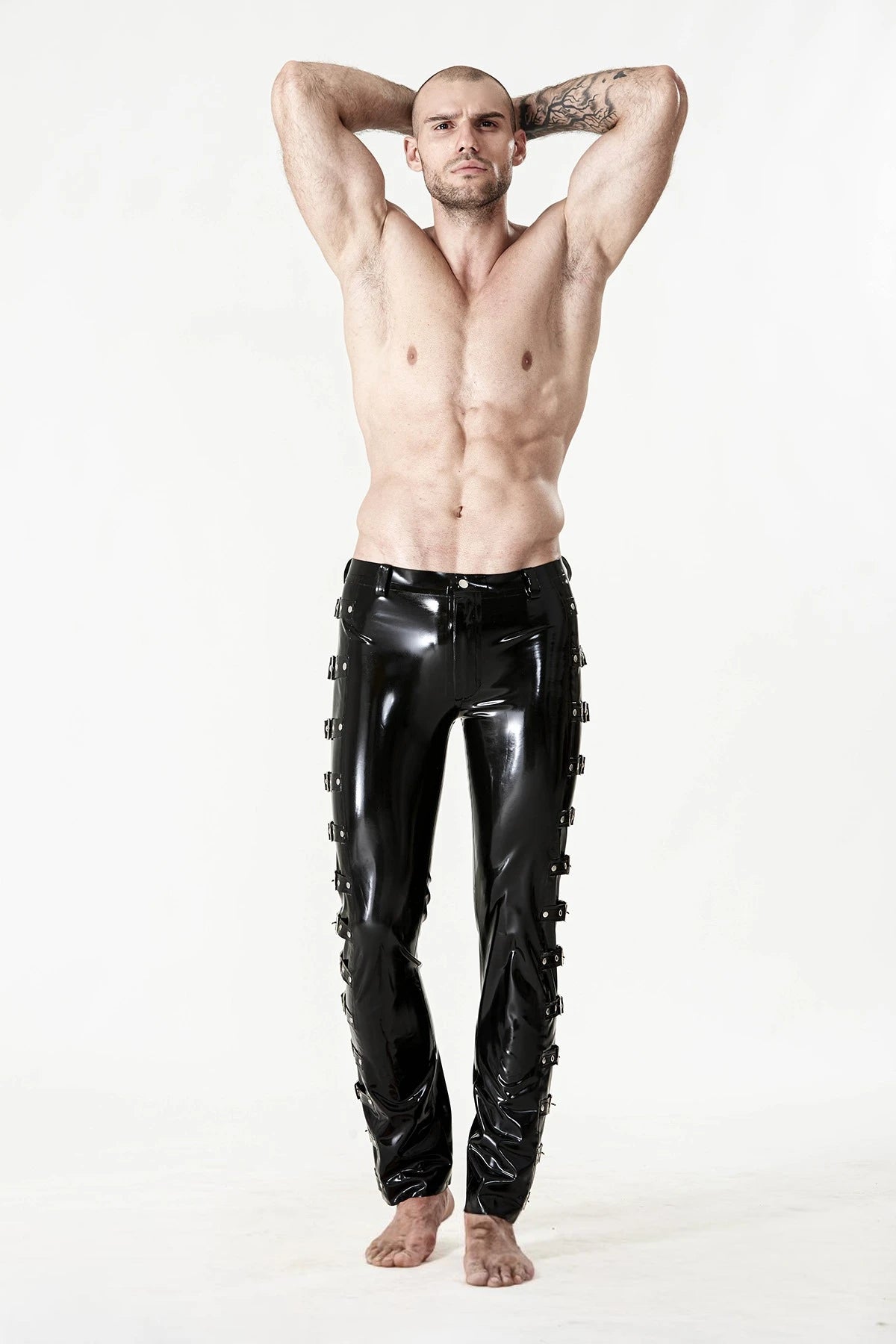 Black Male Multi-Buckled Latex Jeans