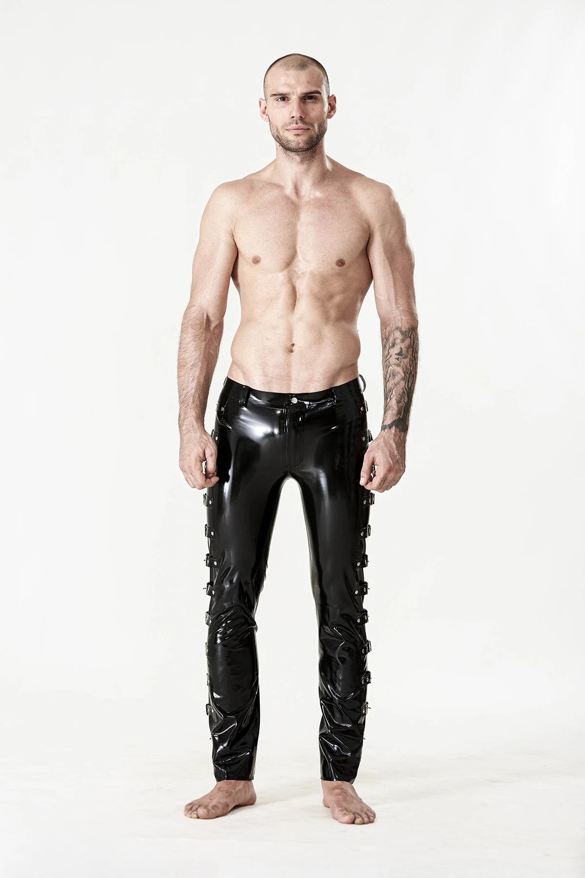 Black Male Multi-Buckled Latex Jeans