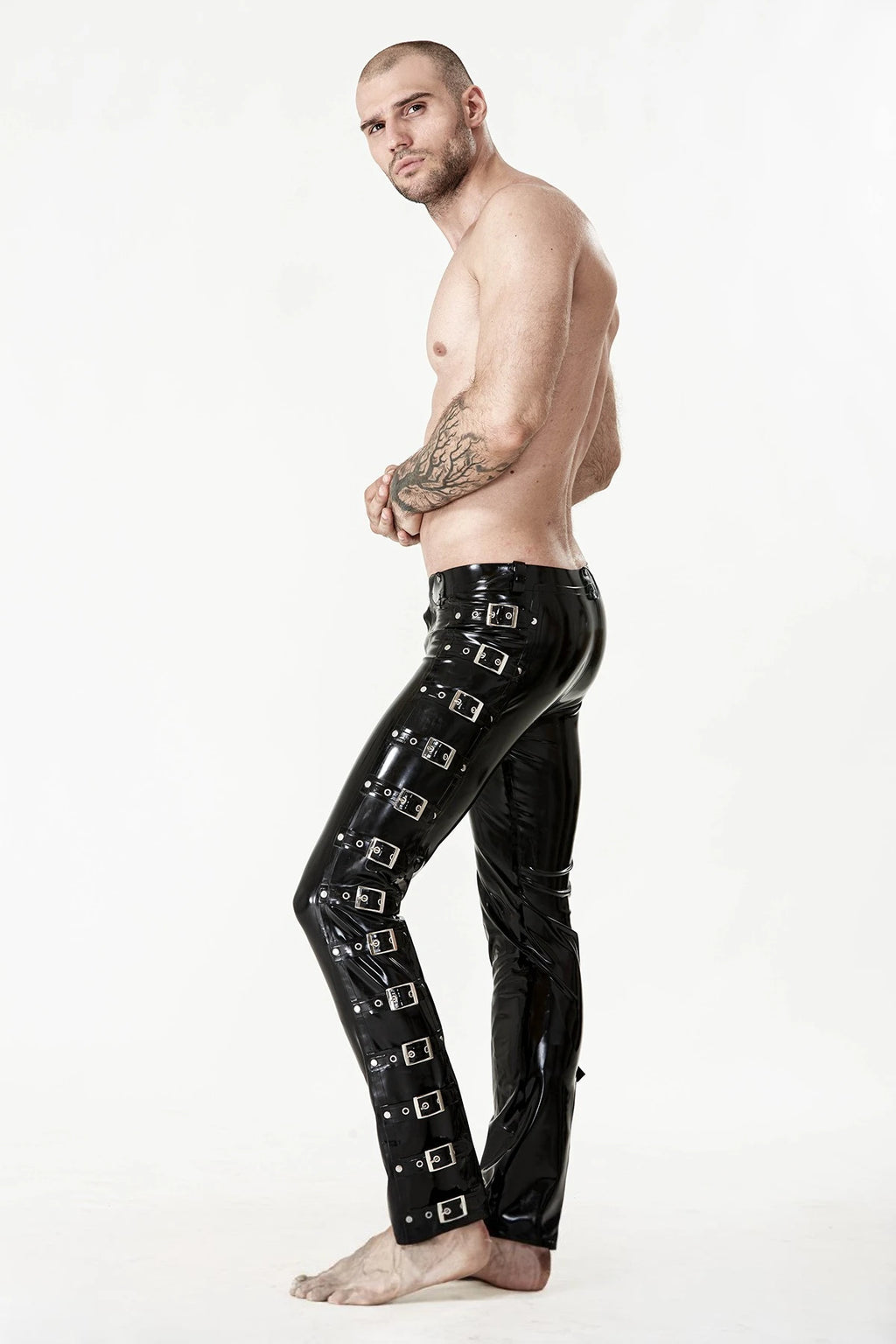 Black Male Multi-Buckled Latex Jeans