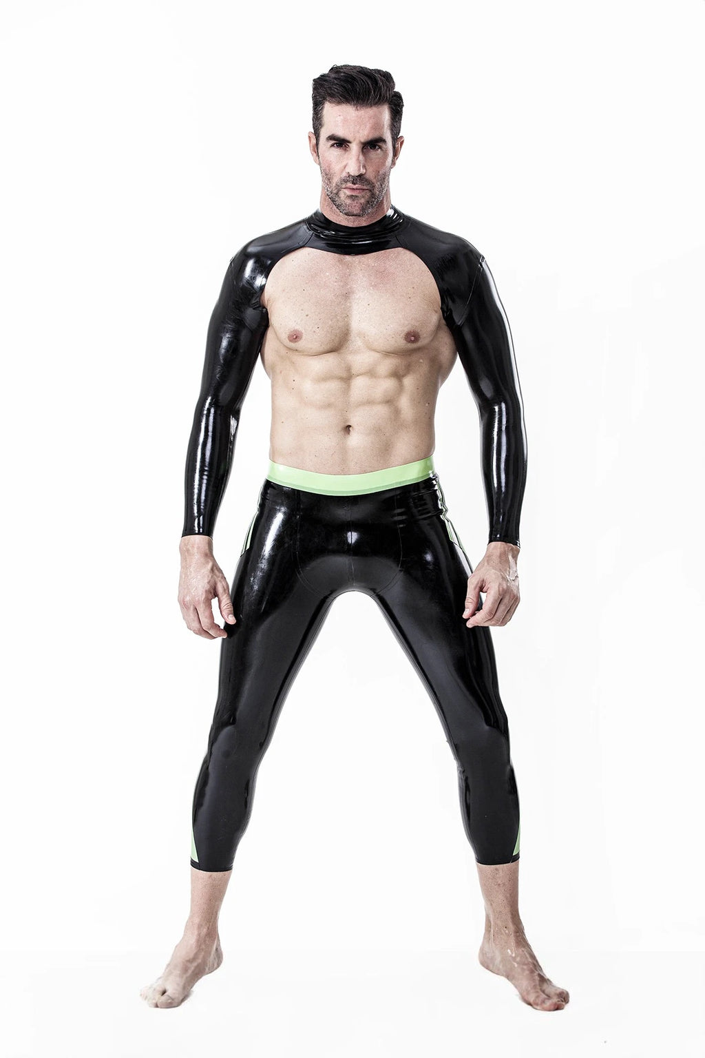Black Male Neck Entry Long-Sleeved Shoulder Latex Strap