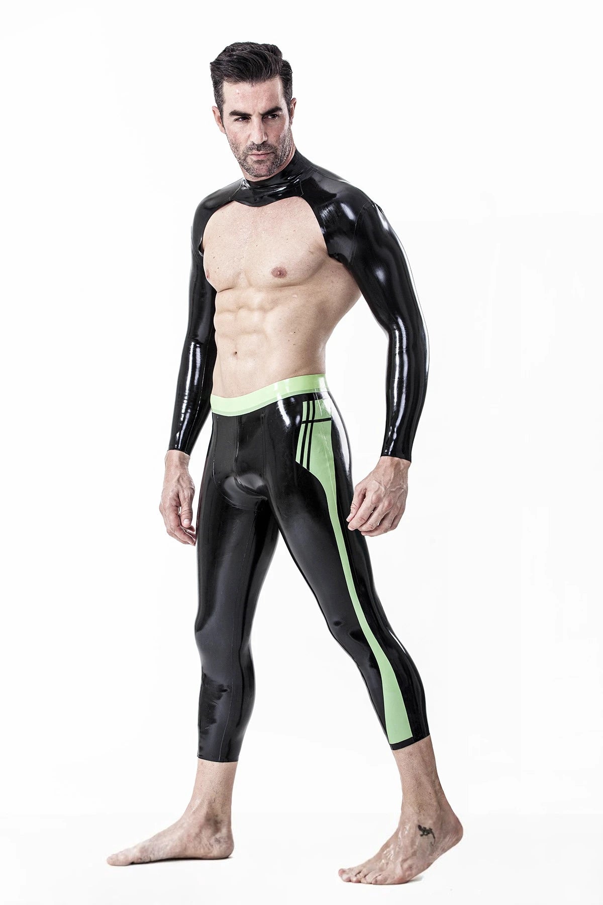 Black Male Neck Entry Long-Sleeved Shoulder Latex Strap