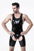 Black Male Open-Crotch Y-Strapped Singlet Latex Suit
