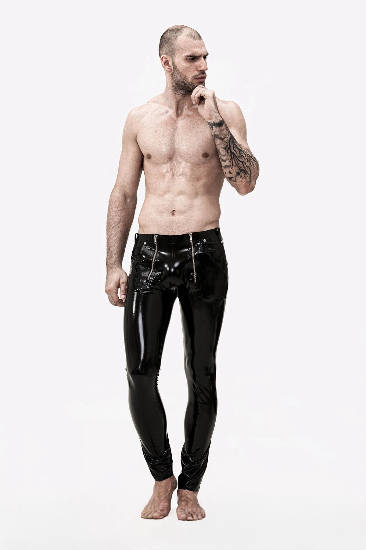 Black Male 'Sailor-Front' Latex Jeans