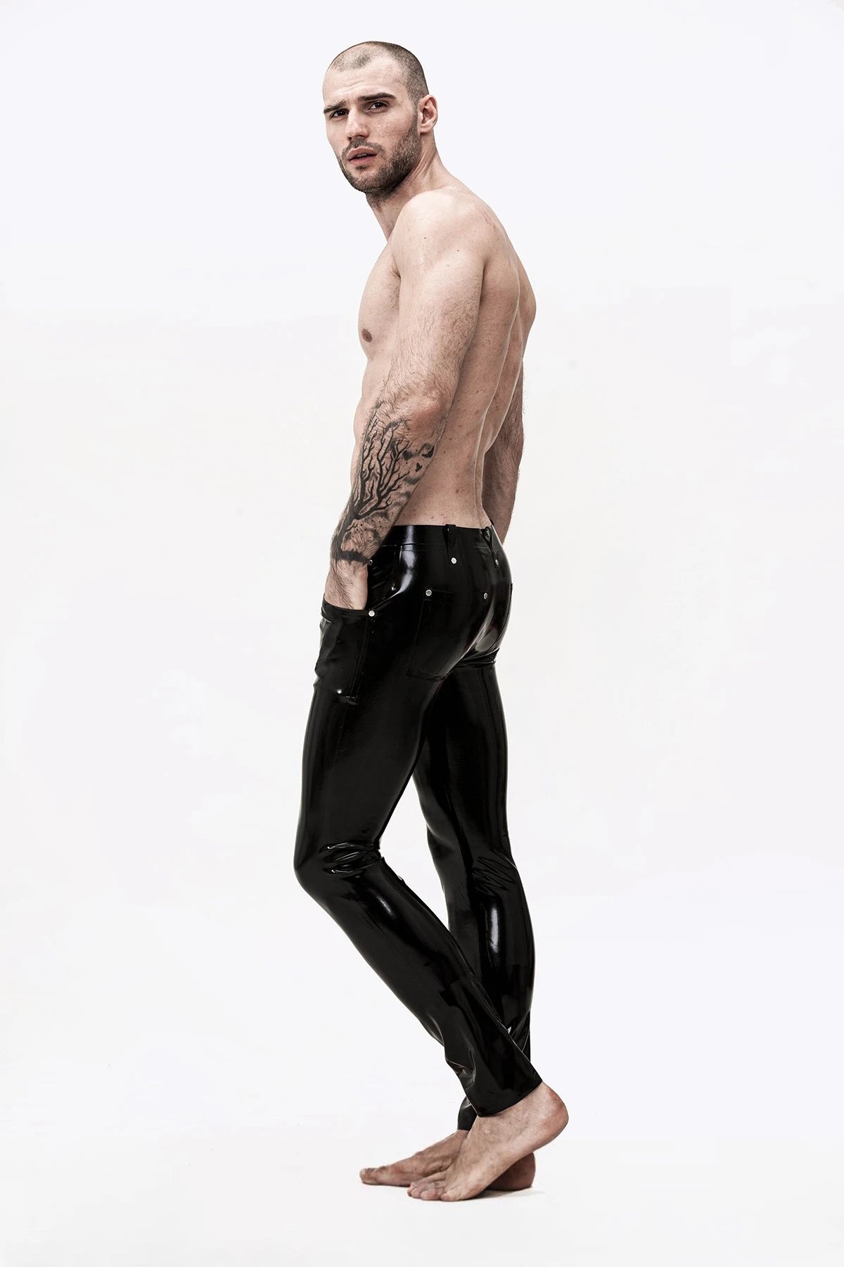 Black Male 'Sailor-Front' Latex Jeans