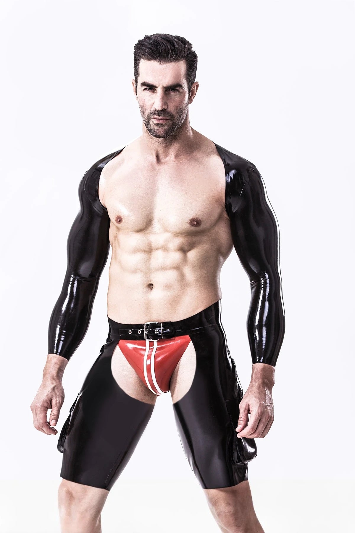 Black Male Latex Short Chaps