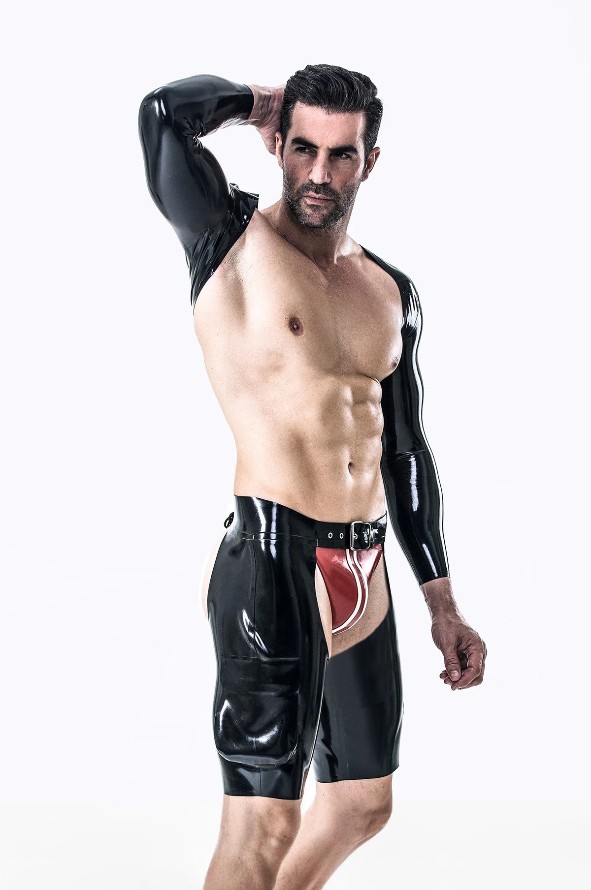 Black Male Latex Short Chaps