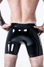Black Male Latex Sportsman Style Front-zip Shorts