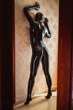Black. Male 'Stealth' Two-pieces Fully-Enclosed Latex Catsuit