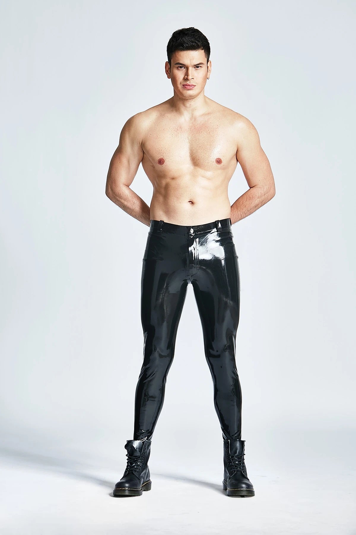 Black Male Latex Tapered Slim-Cut Jeans