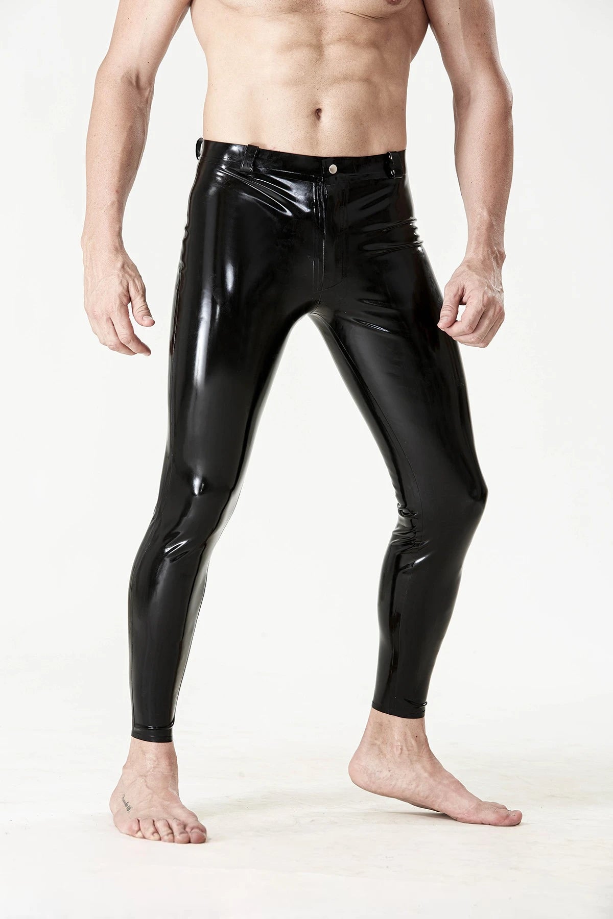 Black Male Latex Tapered Slim-Cut Jeans