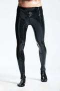Black Male Latex Through-Zip Leggings With Feet